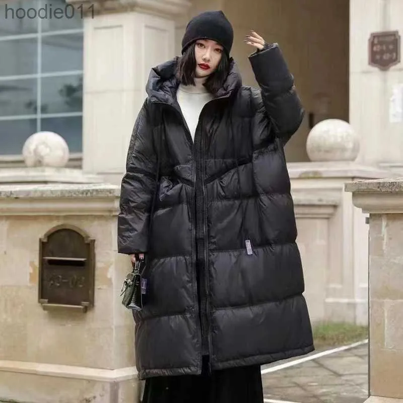 Piumino da donna oversize Parka piumino da donna spesso e caldo piumino d'anatra bianco coreano cappotto parka allentato con cappuccio autunno e inverno 2023 L230920