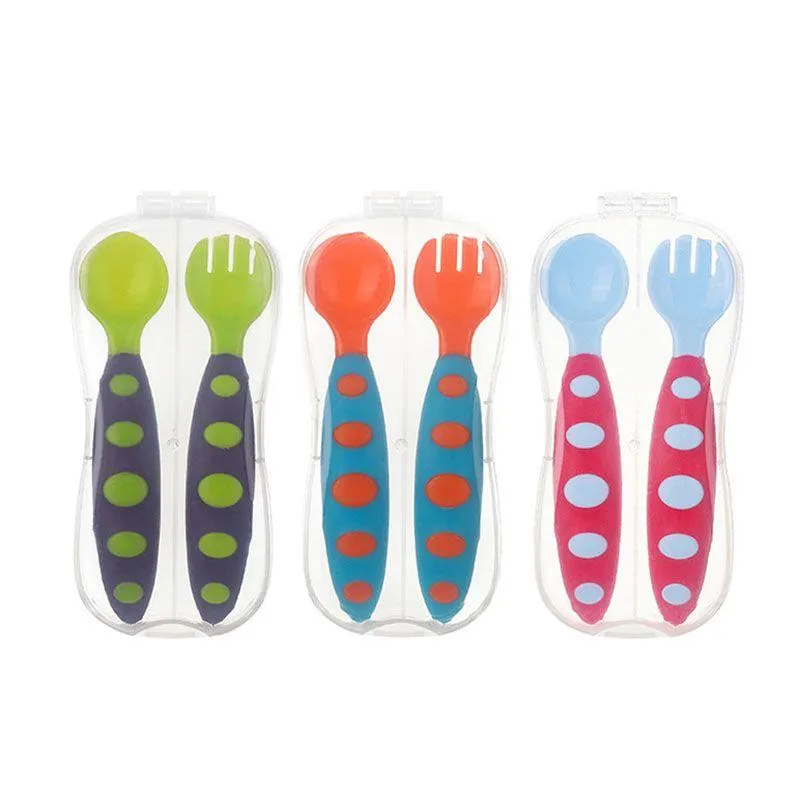 Altro Baby Feeding Mother And Cherry 001 Cucchiaio per bambini Sile Mangiare forchetta Set da tavola Formazione alimentare supplementare All'ingrosso Drop D Dhclk