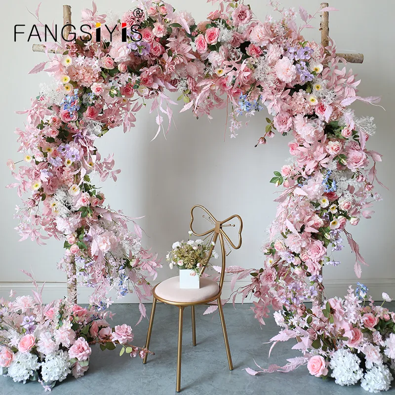 Christmas Decorations Pink Floral Arrangement Add Moon Shape Arch Stand Wedding Backdrop Flowers Row With Frame Shelf Event Party Banquet Stage Props 230919