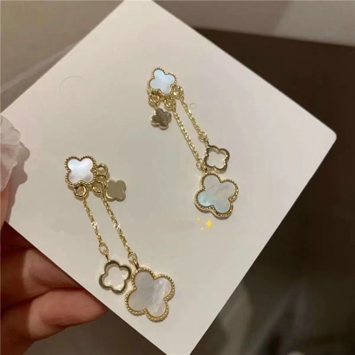 Women Fashion Designer for Elegant 4/four Leaf Clover Earring Jewelry Plated Gold Girls Gift