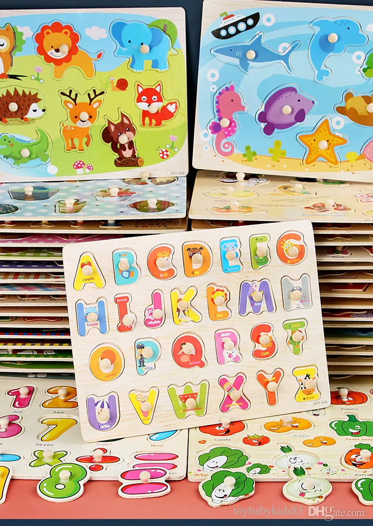 Puzzles en bois personnalisés en gros, planches à saisir 3D, animaux de dessin animé, jouets de jeu pour bébé, jouets éducatifs d'apprentissage précoce puzzle enfant 3 ans