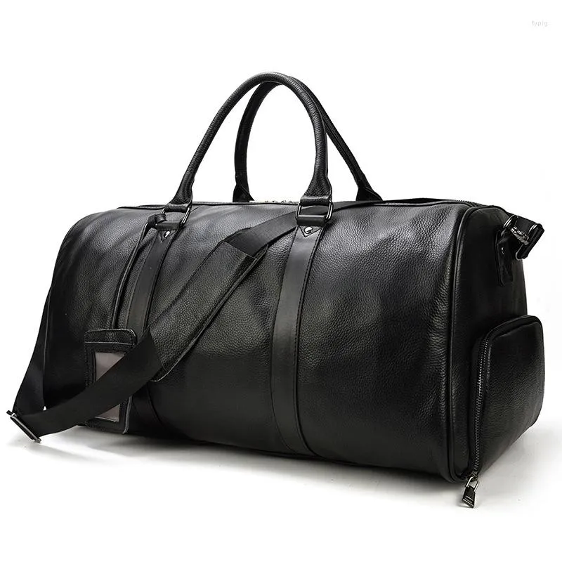 Sacs Duffel Sac en cuir de vache pour hommes de mode décontracté grande capacité 55 bagages voyage en plein air Duffle une épaule bandoulière de haute qualité