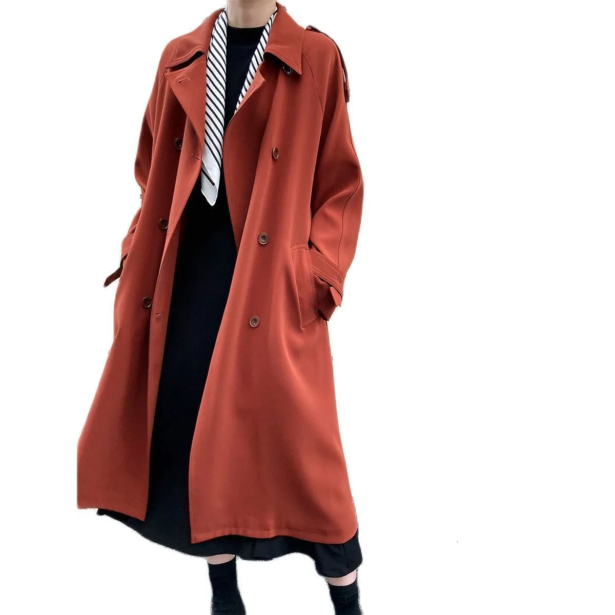 Women's Trench Coat's Coat 2023 Autumn British Style Loose Double Breasted Laceup Midlength Female Casual Overcoat Over The Knee 230920