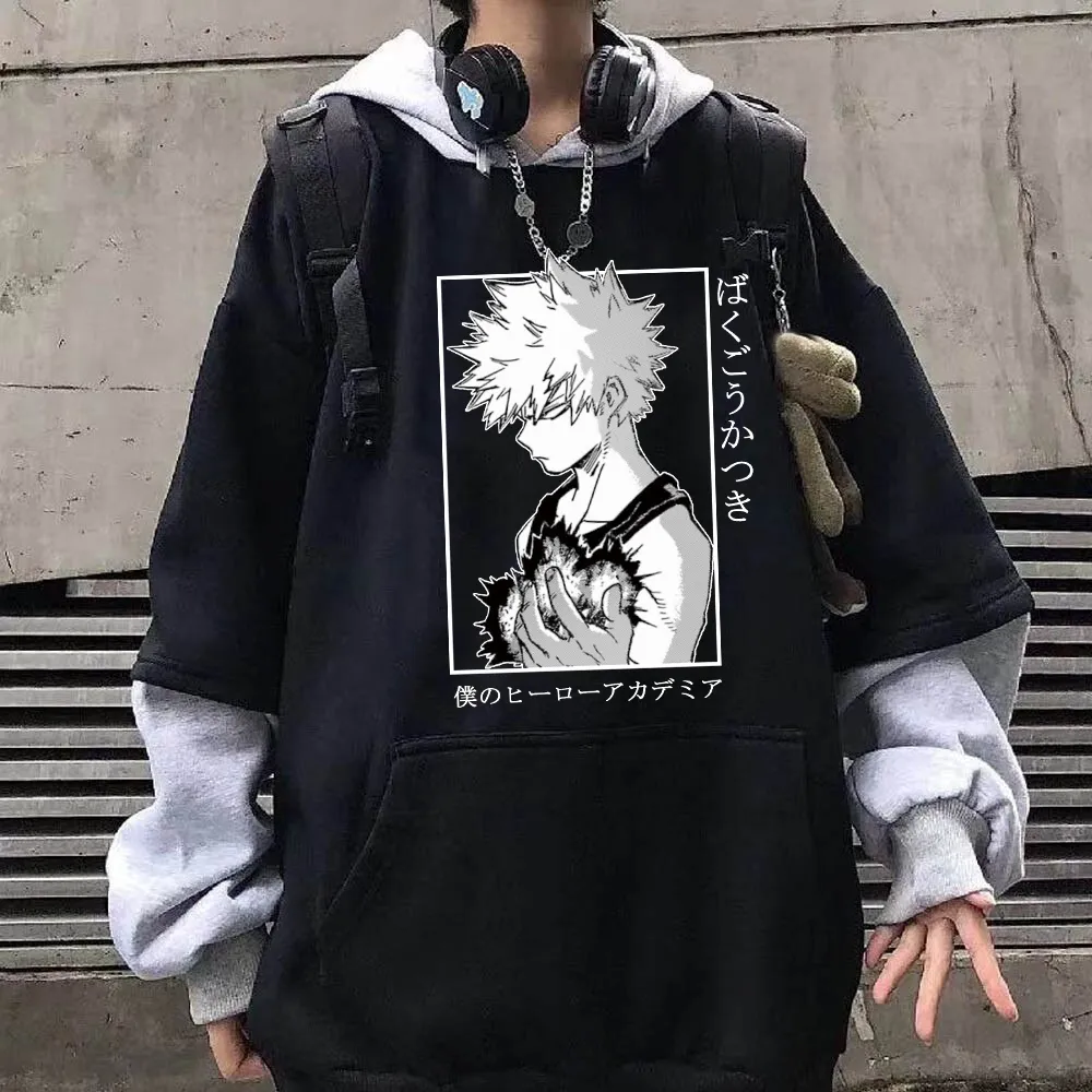 Męskie bluzy bluzy anime My Hero Academia Graphic Long Sleeve Funny Bakugou Katsuki Harajuku Sudadera Pullover 230920