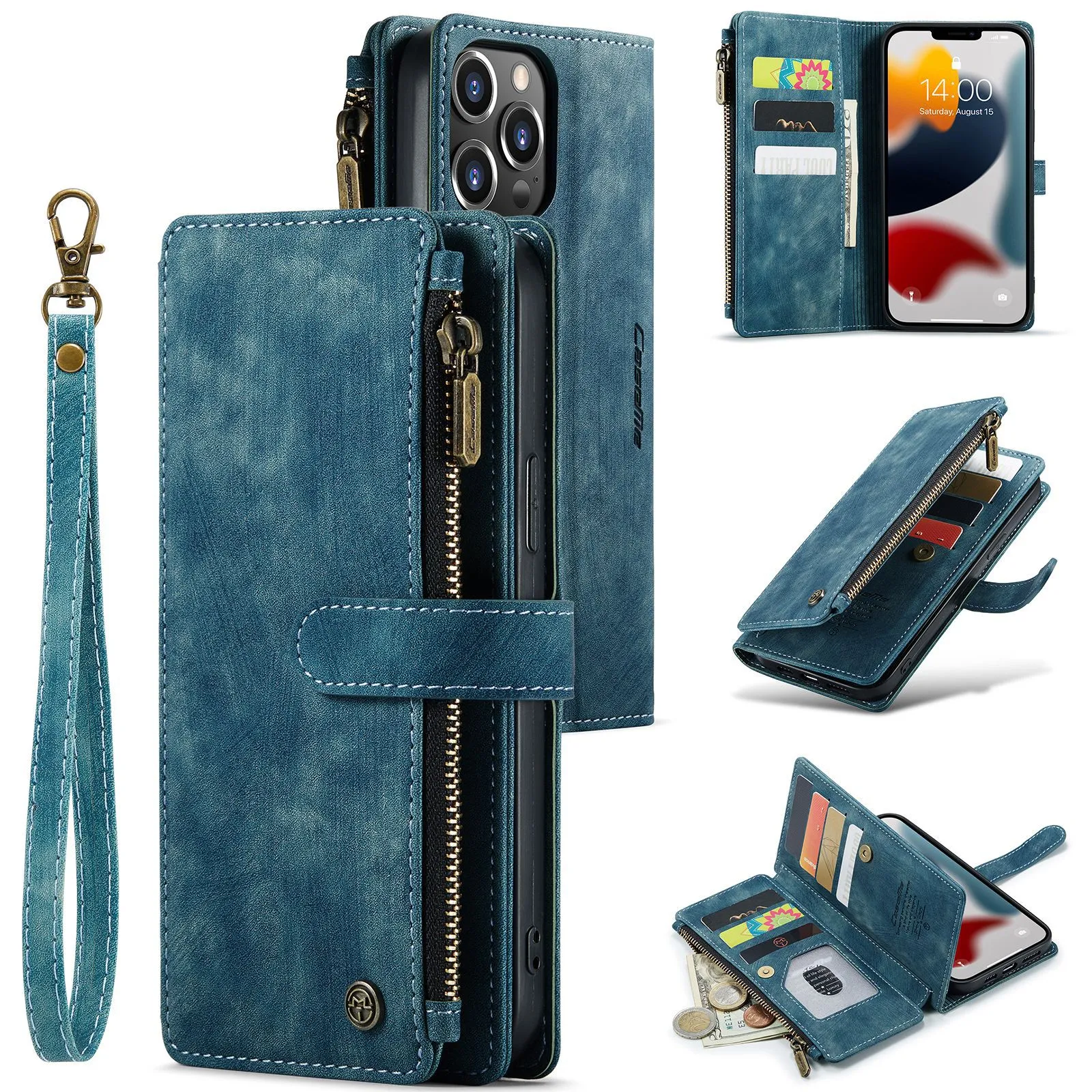 PULOKA iPhone 14 Plus PU Leather Wallet Flip Case Cover with Detachable 2  in 1 Function – Black : Amazon.in: Electronics