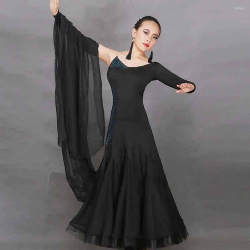 Palco desgaste profissional vestidos de dança latina para senhoras cor preta borla strass saias mulheres jantares francês coreia dançando roupas 1190