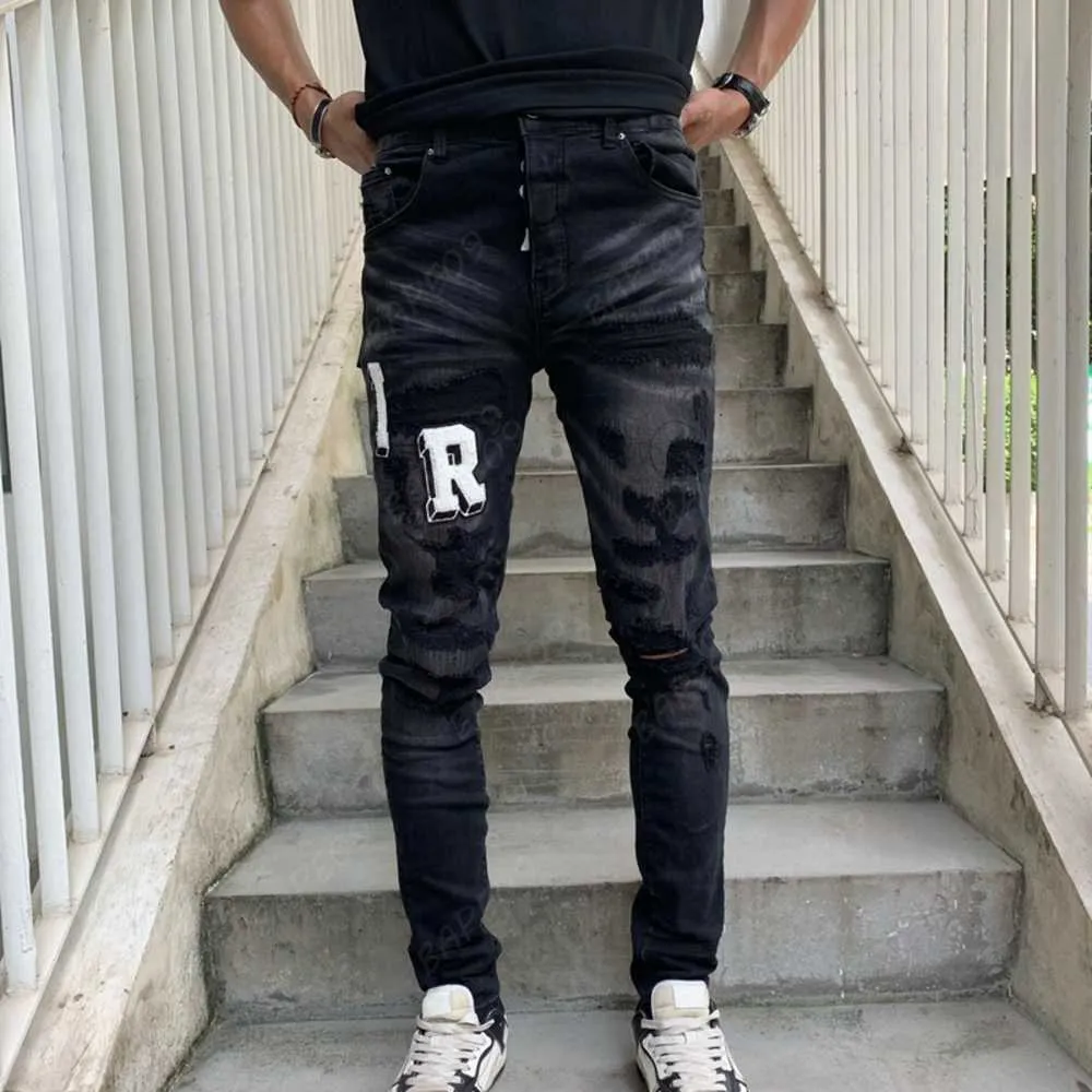SWJGLITTR Men's Distressed Wide Leg Jeans Washed Loose Fit