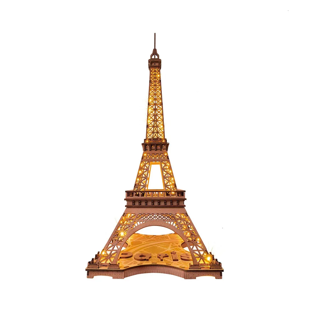 Doll House Accessories Robotime Rolife Night of the Eiffel Tower 3D Wooden Puzzle for Teens Adult Miniature Views Famous Buildings Toys Decoration 230920