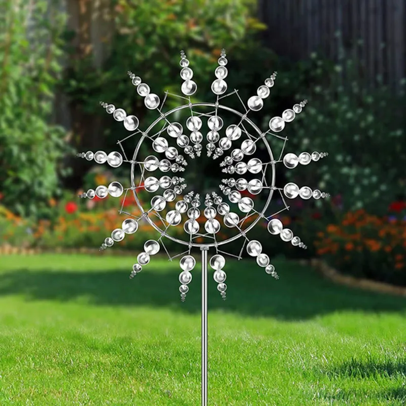 Decorações de jardim Moinho de vento de metal único e mágico 3D Escultura cinética movida a vento Gramado Metal Vento Solar Spinners Quintal e decoração de jardim 230920