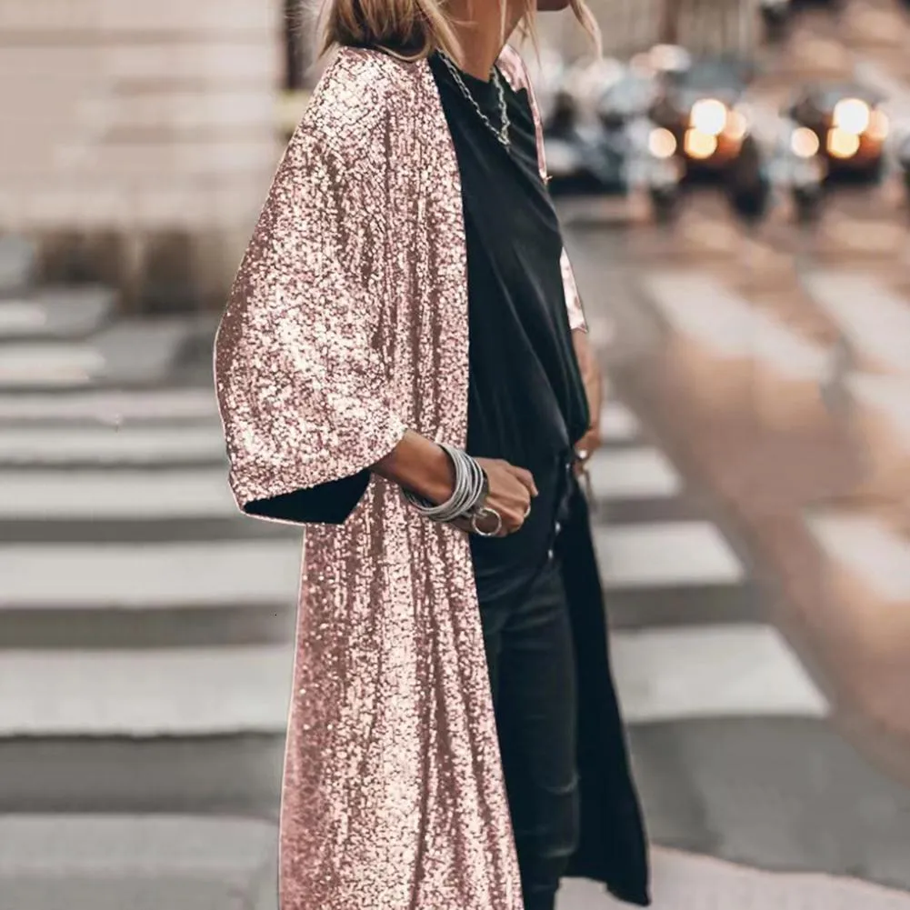 Womens Jackets New Gold Sequins Sexy Long Cardigan Elegant Casual Women Full Sleeve Mesh See Through Coat Open Stitch Feminino Ouro Lantejoula 230920 From 17 96 DHgate