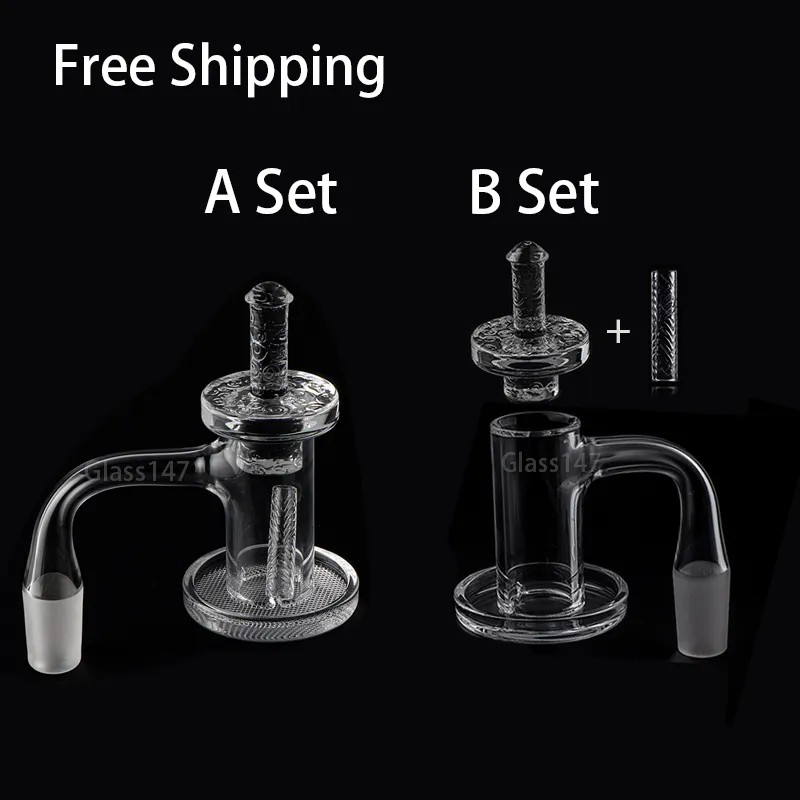 Grid Bottom Full Weld Quartz Charmer Banger med ihålig pelare Cap 20mm OD Blender Helt svetsad avfasad kantkvarts naglar för dabbar riggar bongs rör röker butik