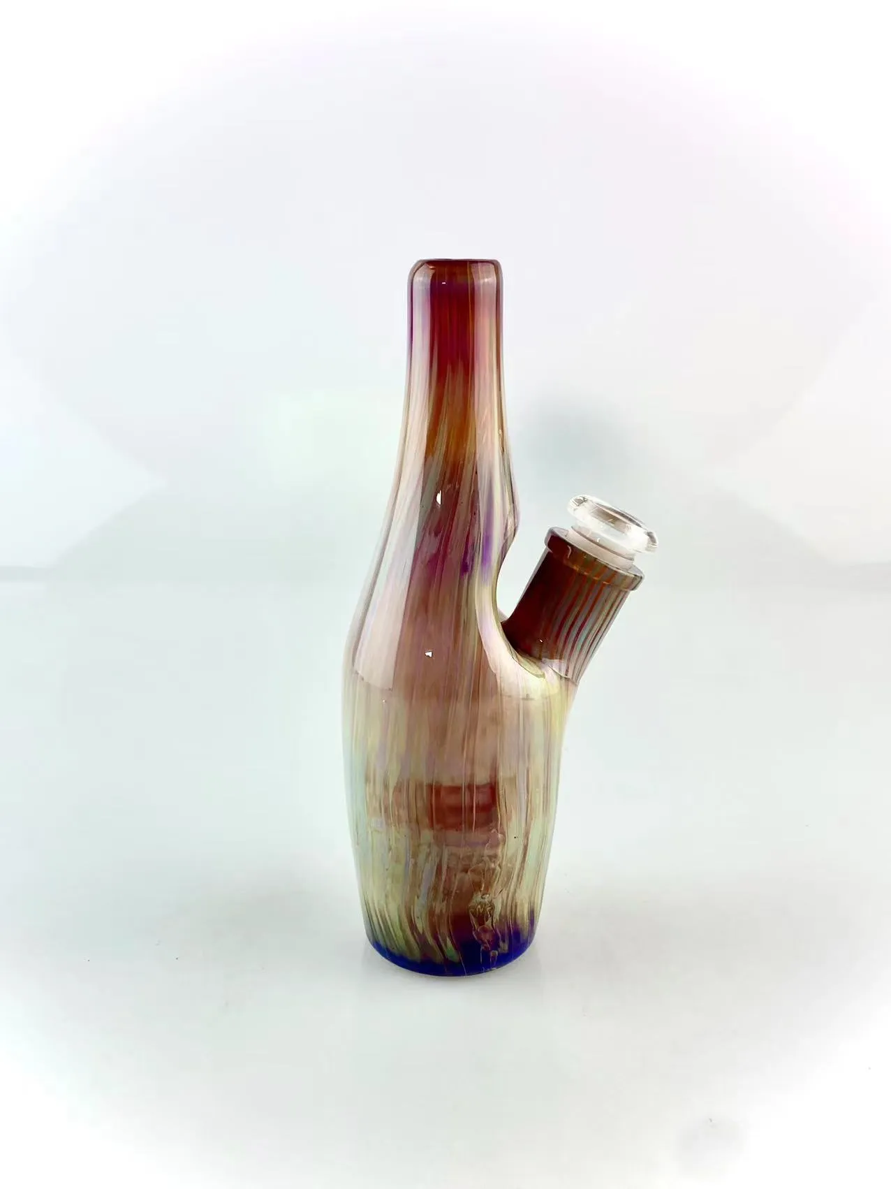 handmade sake bottle double amber violet colored , with a downstem and a 14mm clear bowl