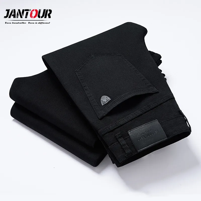 Mens Jeans Large Size 40 42 Black Cotton Elastic Straight Byxor Man Fashion Business Denim Pants Brand Clothing 230920