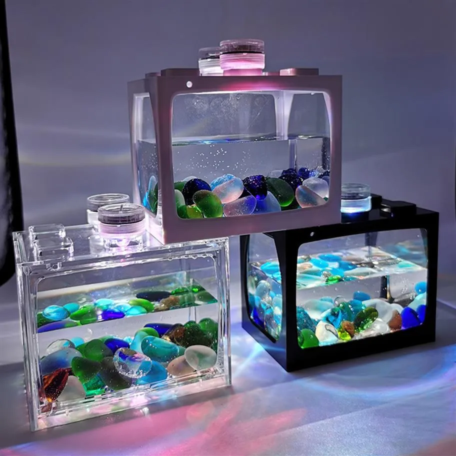 Petit dessus de Table créatif écologique Micro paysage réservoir Mini poissons tropicaux Aquarium Terrarium233D