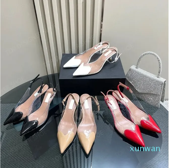 Kitten-Heel Slingback Pumps shoes patent leather Love High heels sandals Mules slide women heeled Dress shoes luxury designer Wedding shoes