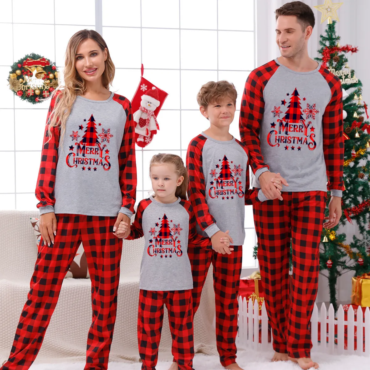 Passende Familien-Outfits, Weihnachts-Familien-Look, Weihnachts-Pyjama-Set, Weihnachtsmann-Baum-Druck, Mutter, Tochter, Vater, Sohn, passende Kleidung, Baby-Strampler, weiche Pyjamas 230920