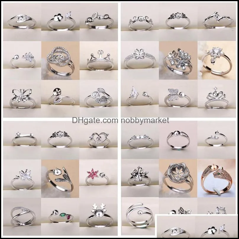 إعدادات المجوهرات DIY 925 Sier Pearl Ring Rings Plated Rings 35 أنماط قابلة للتعديل حجم هدية عيد الميلاد تسليم Dhgarden OTVJU