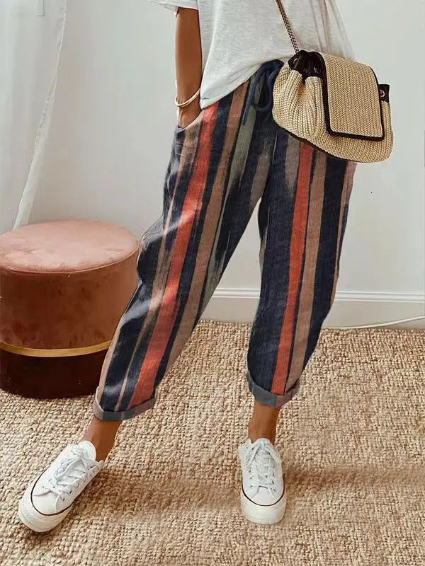 Kvinnor Pants S 2023 Autumn Cotton Linen Oversize Long Randed Tickets Lace Up Loose Female Trendy Ladies Bottom 230919