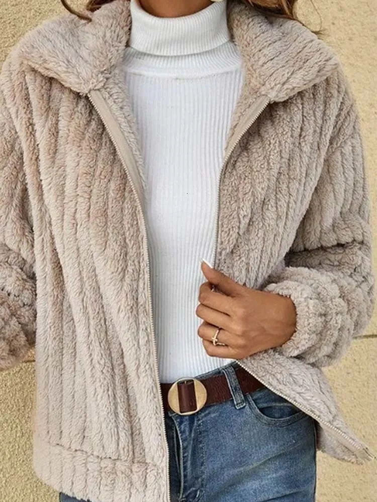 Jaquetas femininas jaqueta de lã mulheres inverno quente teddy casaco senhoras fuzzy manga longa oversized fêmea faux pele solta zip up outerwear 230919