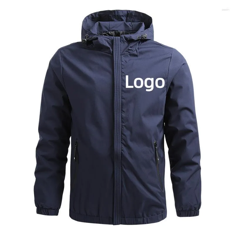 Giacche da uomo Personalizza il tuo logo Capispalla casual con cerniera solida Cappotti antivento con cappuccio Streetwear Giacca tattica militare da trekking allentata Uomo