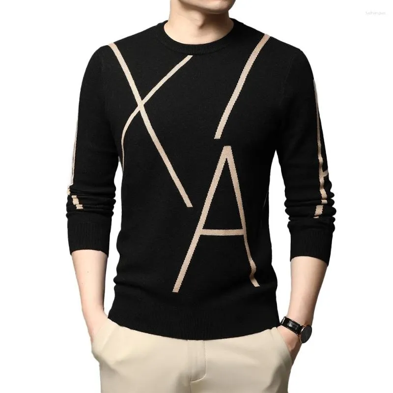 Мужские свитера M-4XL Модный брендовый вязаный элитный дизайнерский зимний шерстяной пуловер Черный свитер для мужчин Прохладный осенний повседневный джемпер Мужская одежда