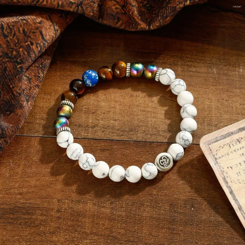 Bracciale con perline di turchesi bianchi alla moda, pietra vulcanica naturale, regalo per gioielli da donna elastici per yoga