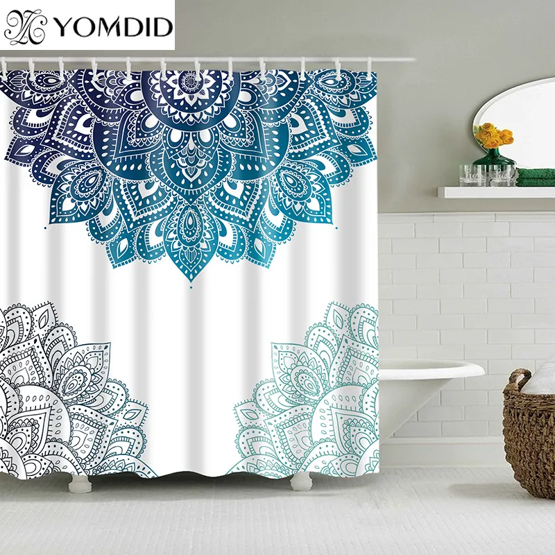 Tende da doccia Tenda da doccia impermeabile Mandala Fiore stampato Tenda da bagno Tessuto in poliestere Tende geometriche per decorazioni per il bagno di casa con 12 ganci 230920