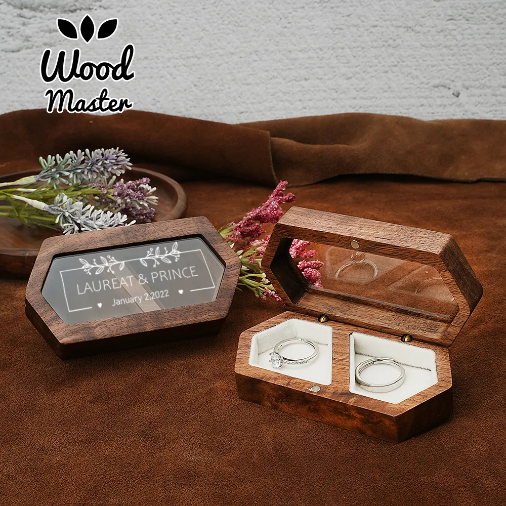 Smyckeslådor Ring Box Storage Engagement Wedding Ceremony Anpassa förslag Rustik gåva till Girl Walnut Wood 230920