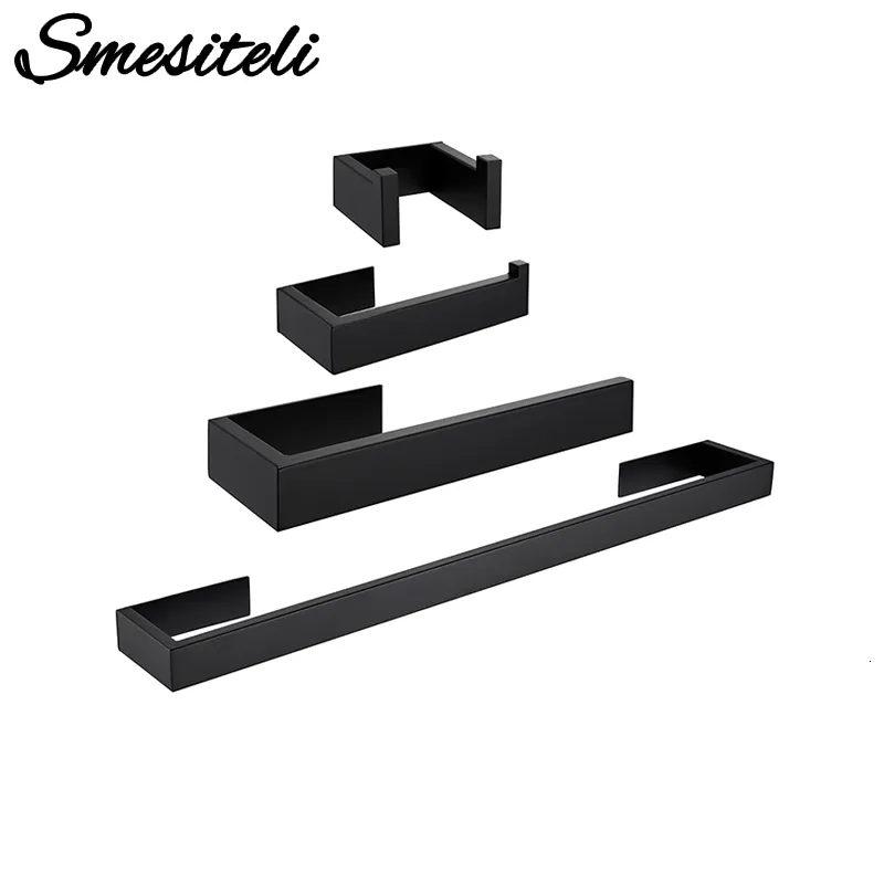 Bath Accessory Set Matte Black Bathroom Accessories Set Hardware Kit Wall Mount Hand Towel Hanger Holder Toilet Roll Paper Rack Robe Hook Rail 230920