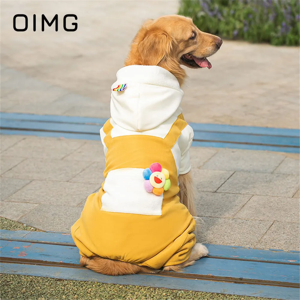 Hundkläder oimg Autumn Winter Medium Dog Jumpsuits Warm Big Dog Cotton Clothes Sunflower Pet Suspenders Golden Retriever Samoyed Husky Coat 230919