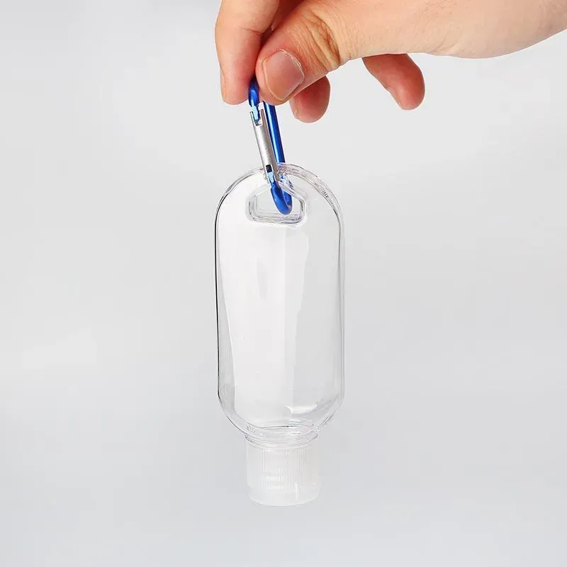 50ML Empty Hand Sanitizer Bottles Alcohol Refillable Bottle With Key Ring Hook Outdoor Portable Clear Transparent Gel Bottle