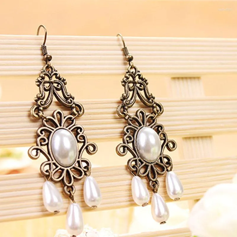 Boucles d'oreilles pendantes en perles simulées pour femmes, longues pampilles, goutte d'eau, perles noires et blanches, grand charme creux, déclaration, cadeau Vintage