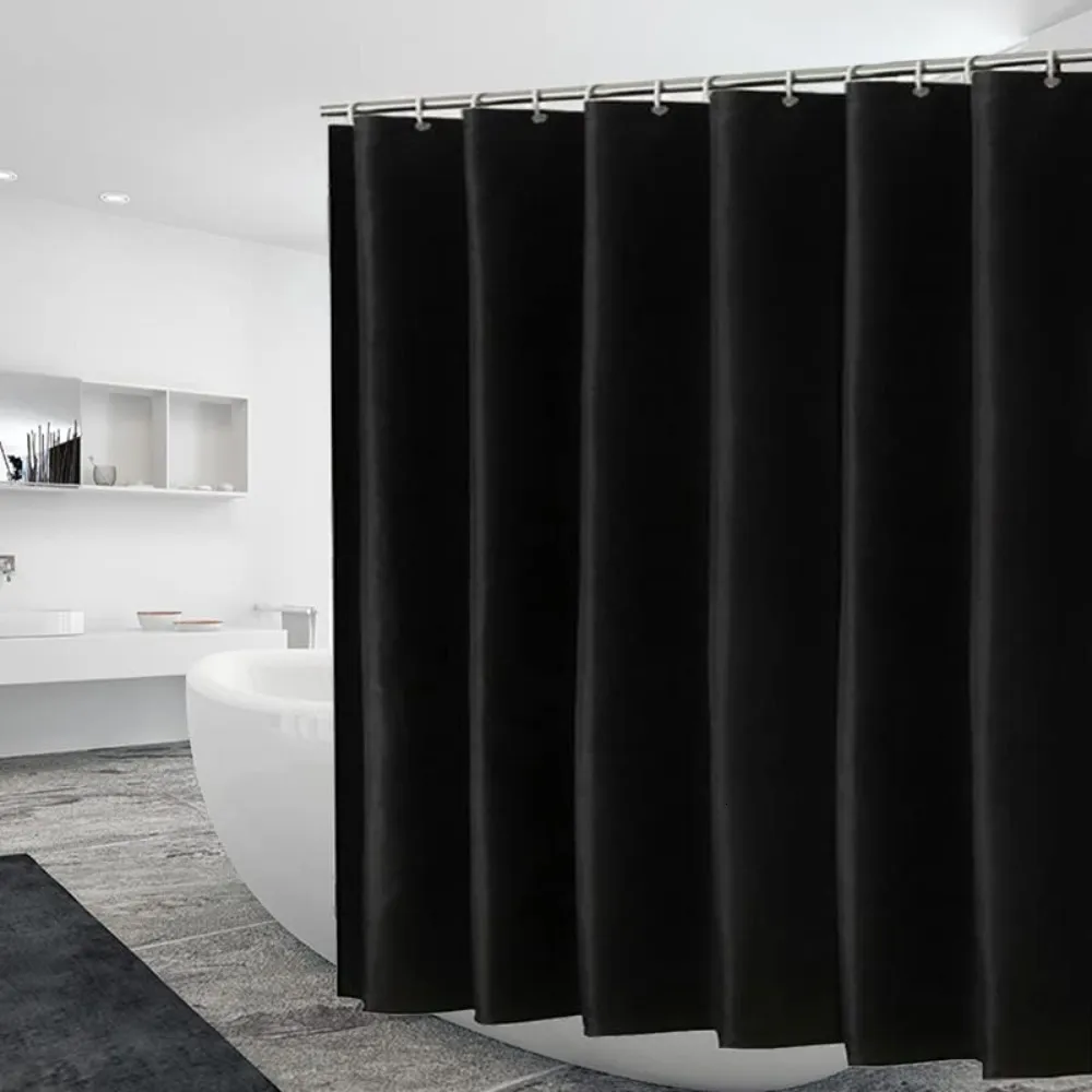 Shower Curtains Heavy Duty Solid Shower Curtain Fabric Waterproof Bathroom Curtain Long Stall Size 230CM Black White Grey Brown Blue Color 230919