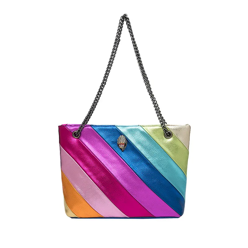 Risparmia alla grande su Borse Arcobaleno 2023 New UK Brand Rainbow Women  Handbag Big Capacity Wave Pattern Eagle Head Icon Front Jointing Bird Head 