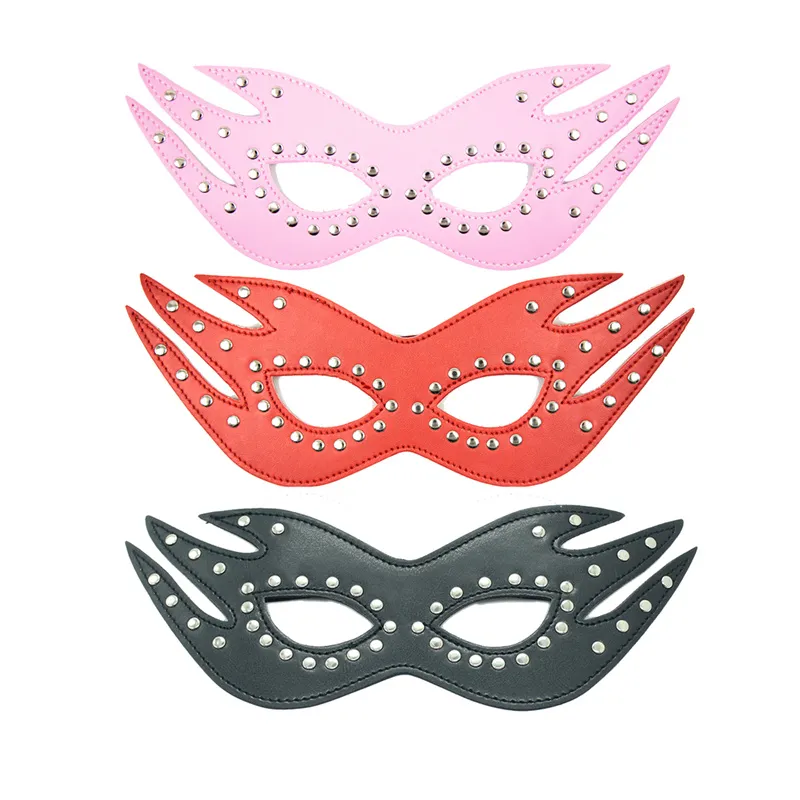 Accessori per costumi Pelle PU per adulti Rivetto in metallo Maschere sexy Moda Maschera per spettacoli teatrali Giochi per feste Cosplay Copricapo per il viso Benda per gli occhi