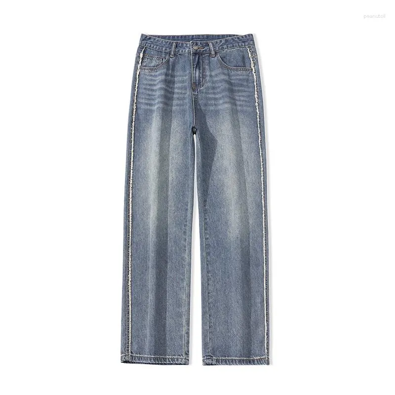 Jeans pour hommes Baggy Hommes Pantalons Pantalons à jambes larges Coupe ample Streetwear Casual 2023 Automne Kpop Bleu Vêtements Mode Côté