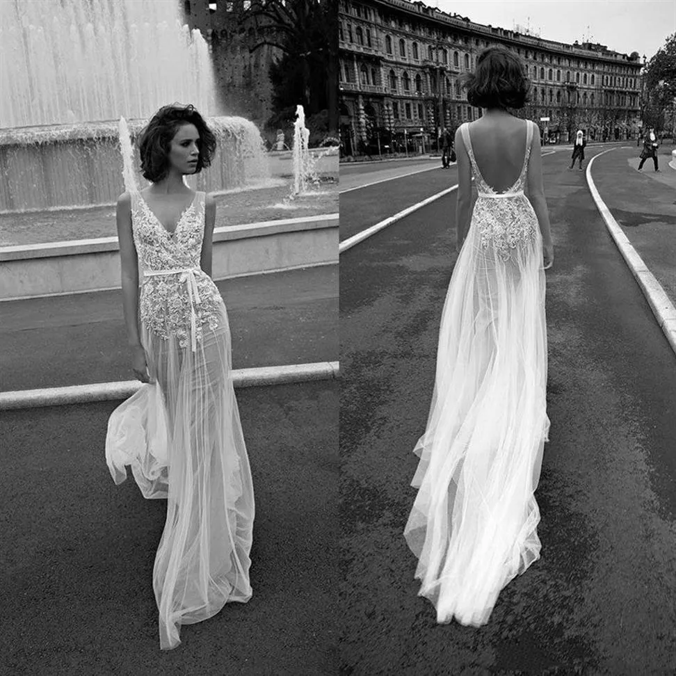 Liz Martinez Abito da sposa Boho vintage in pizzo floreale lungo spiaggia con scollo a V senza schienale Abiti da sposa Bohemian Street204n