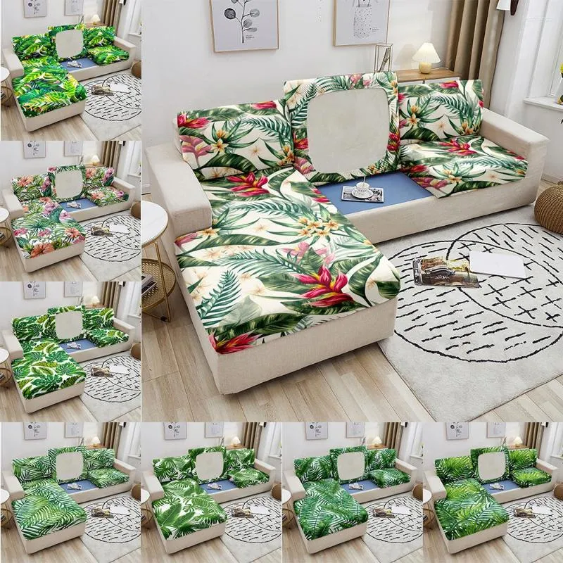 Housses de chaise, imprimé feuilles, housse de coussin de siège de canapé extensible, coin élastique pour salon, housse amovible florale 1-4