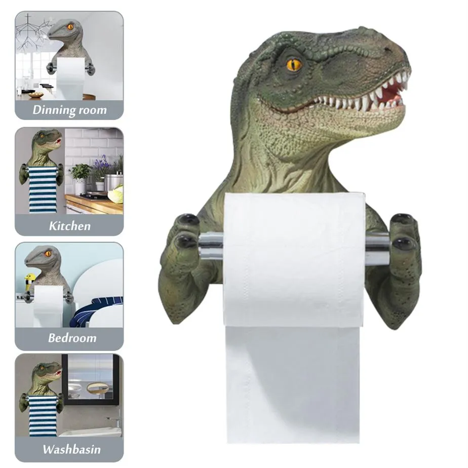 Toalettpappershållare Tissue Box Harts Wall Rack 3D Dinosaur Badrum Dekor Hylla Tillbehör 221201261K