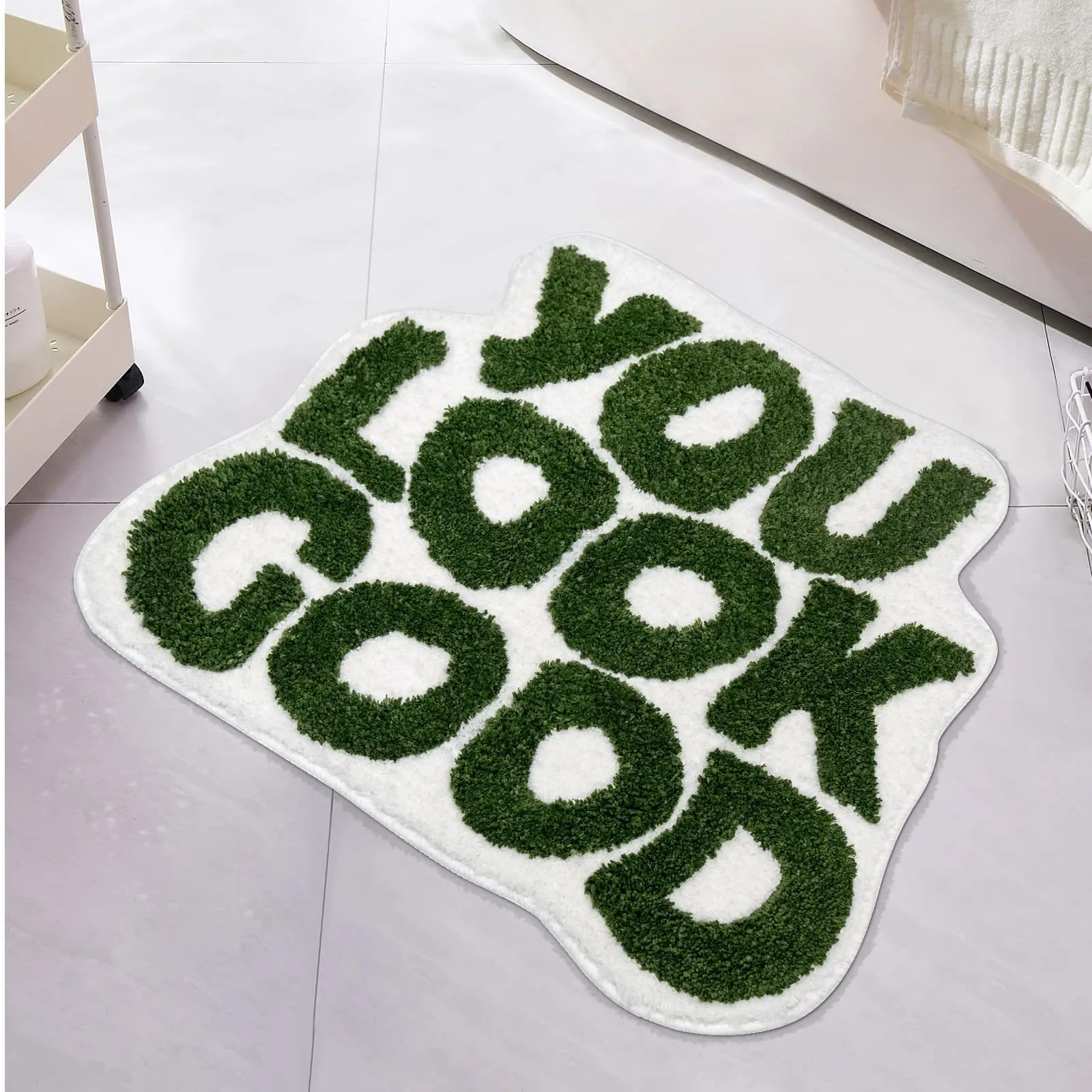 Tapis de bain tapis vert tapis de salle de bain drôle mignon décor Preppy petit tapis frais antidérapant microfibre lavable absorbant douche 230919