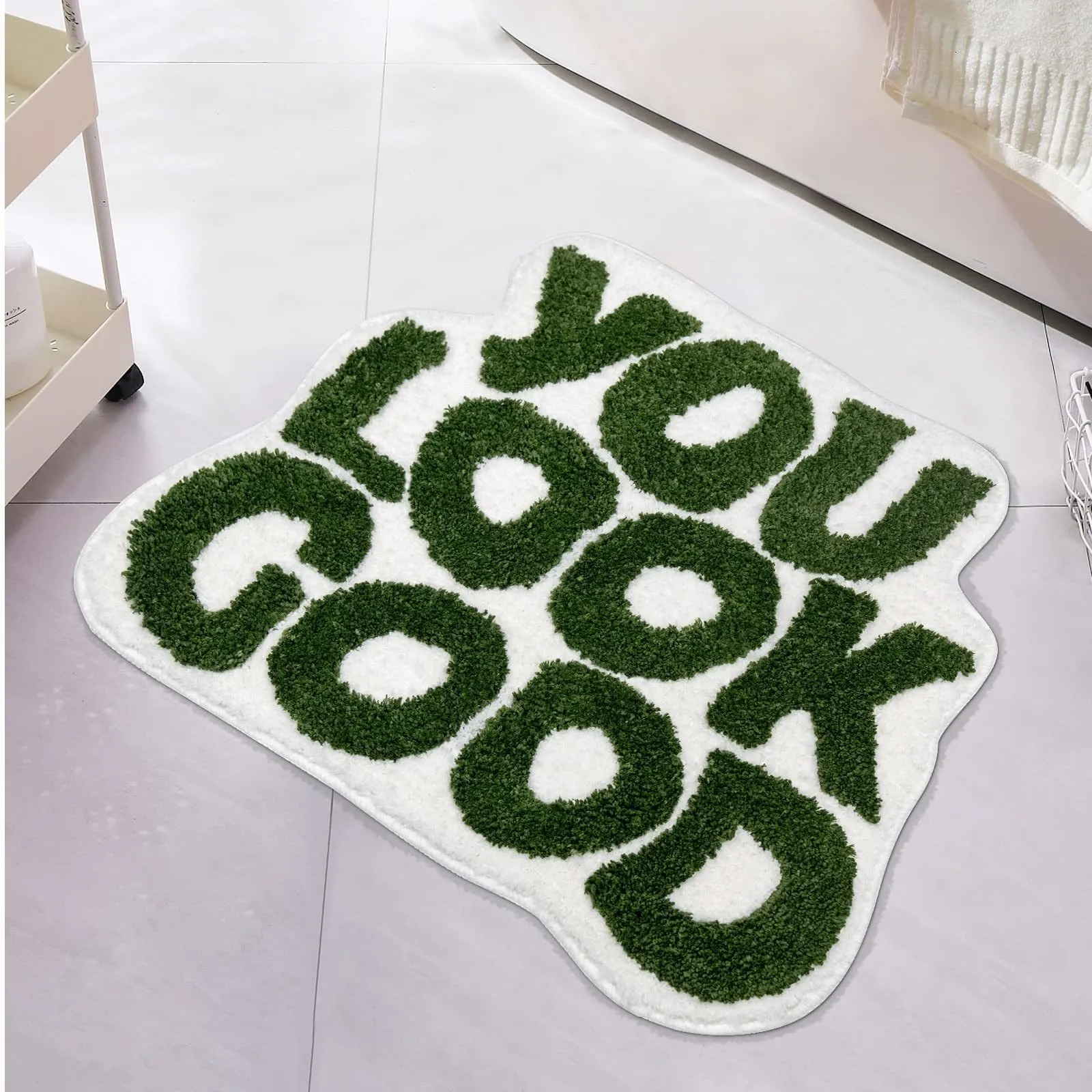 Green Non Skid Bath Rugs Cute Preppy Design For Shower, Bathroom