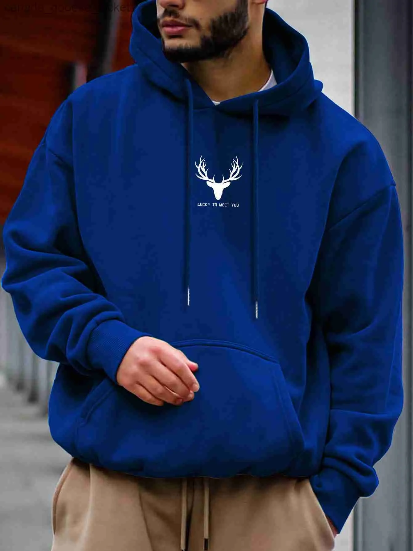 Herren Hoodies Sweatshirts Einfache Geweih Druck Herren Hoodies Casual Street Style Kleidung Heißer Verkauf Kreative Pullover Tasche Herbst Und Winter HoodyL230920