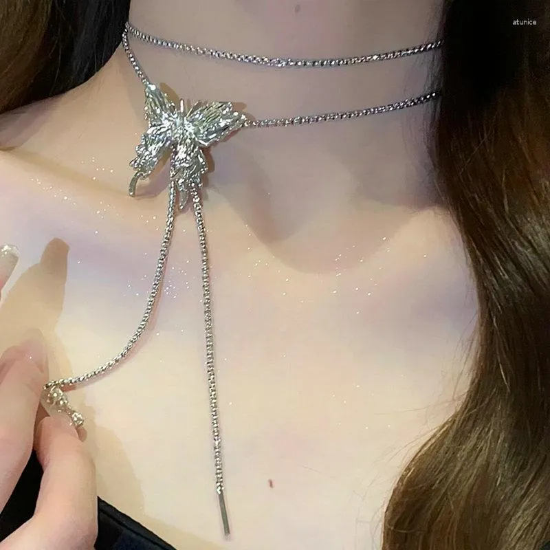 Chaînes Y2K Longue Chaîne Liquide Papillon Collier Pour Femmes Personnalisé Mode Clavicule Colliers Bijoux De Fête Cadeaux D'anniversaire