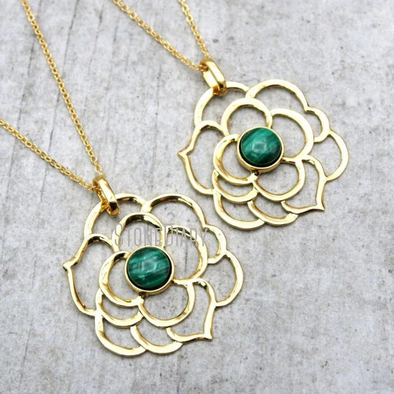 Pendanthalsband NM15772 10st Gold Color Rose Blossom Chains Malachite Clearance 18-32 tum