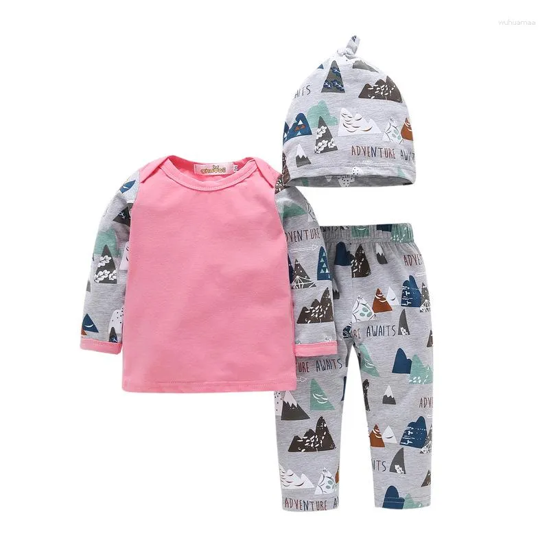 Set di abbigliamento Neonati T-shirt a maniche lunghe per bambini Pantaloni Cappello 3 pezzi Ragazzi Ragazze Primavera e autunno 0-3 anni