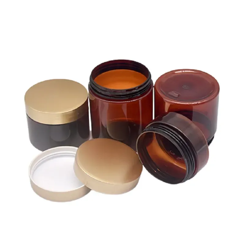 Brown Skincare Cream Refillable Bottle Cosmetic Packaging Pots Plastic Gold Silver Screw Lid Dia.68mm PET Empty Jars 50ml 80ml 100ml 120ml 150ml 200ml 250ml