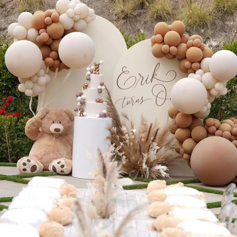 Décoration de fête Brown Crème Beige Ballon Garland Arch Kit Enfants Garçon Anniversaire Baptême Baby Shower Baptême 230920