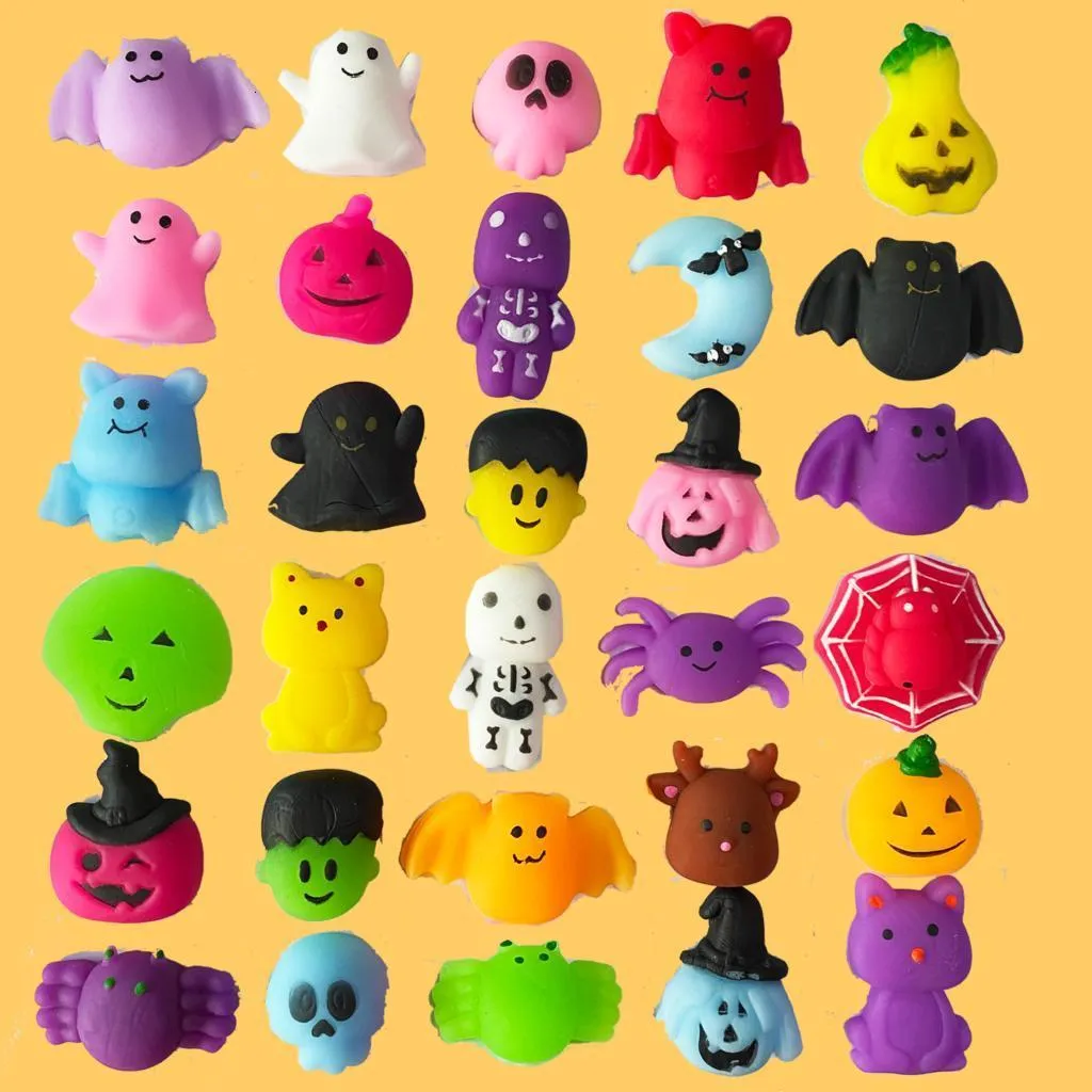 48 Pcs Halloween Mochi Toys With 24 Plastic Pumpkin Boxes Mini Pumpkin Case Bulk For Kids Party Favors Classroom Prizes Trick Or Treat Treasure Box Sensory Toys Halloween Goodie Bag Fillers