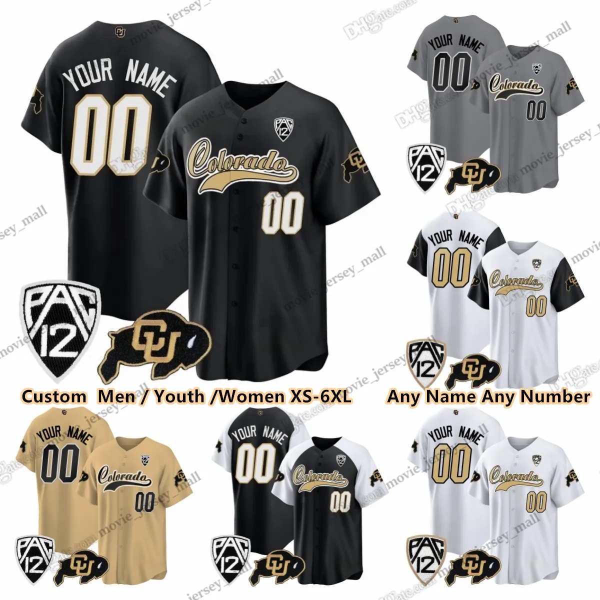 2023 Personnalisé XS-6XL Colorado Buffaloes Baseball Football Maillots Conjointement 2 Shedeur Sanders 12 Travis Hunter 10 Xavier Weaver 3 Dylan Edwards 21 Shilo Sanders Jersey