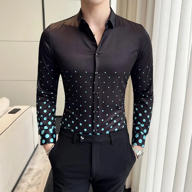 Chemises décontractées pour hommes Lifenwenna Haute Qualité Impression Numérique Chemise Hommes Mode Luxe Dots À Manches Longues Discothèque Slim Fit Streetwear Tops